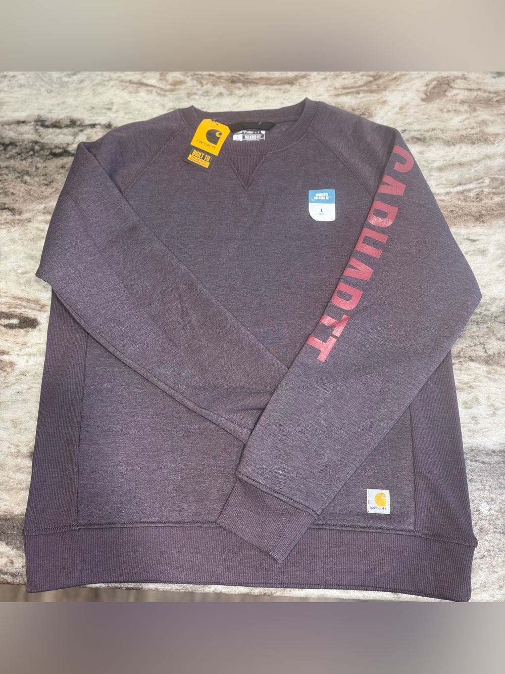 Carhartt Crewneck Sweatshirt with Sleeve Logo - Heather Plum